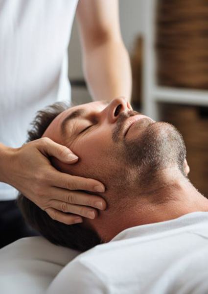 Male patient relaxing during cranial osteopathy treatment