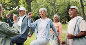 Group of seniors in an exercise class 